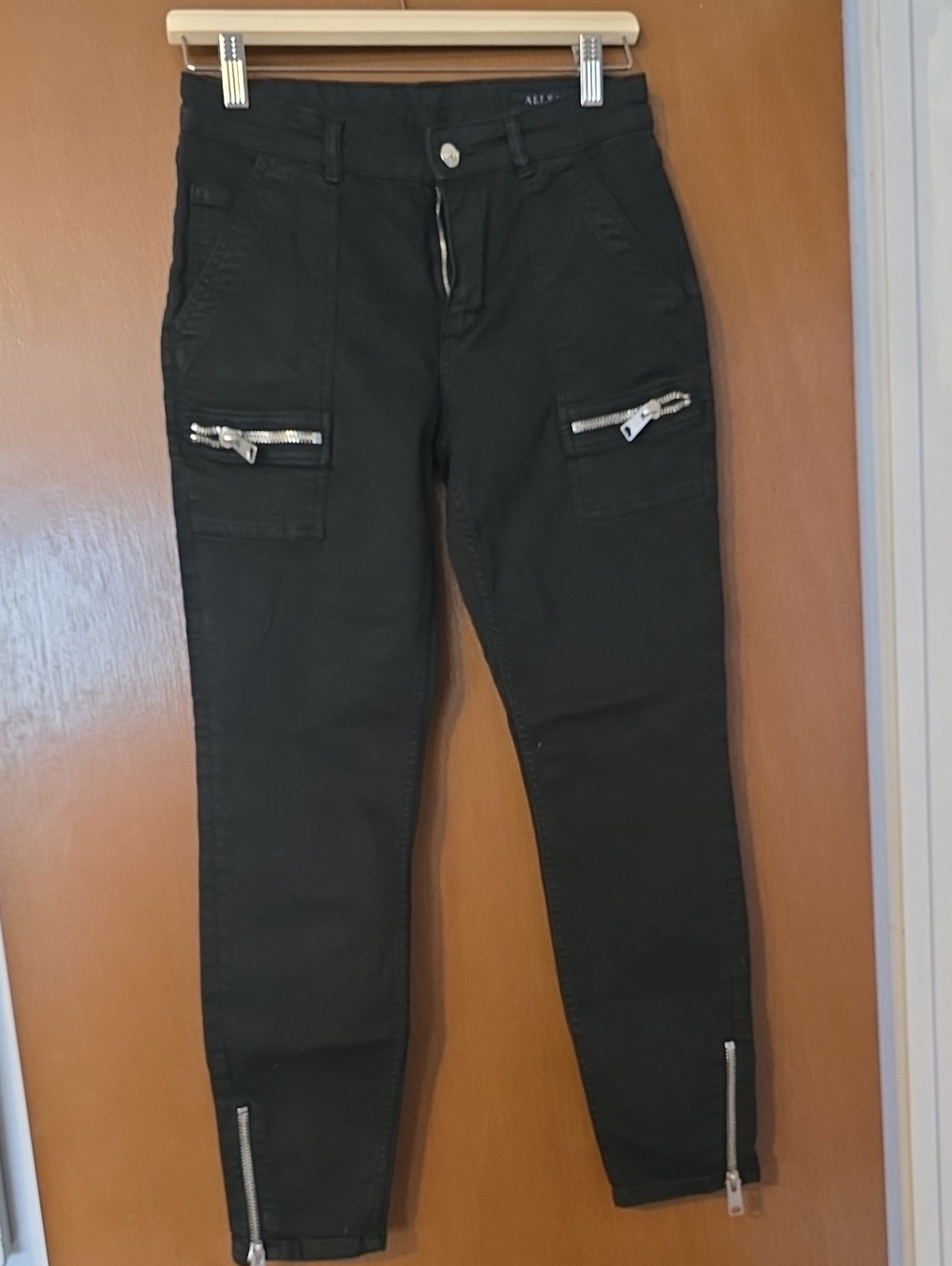 All Saints Black Women's Slim Cargo Zip Jeans Stretch